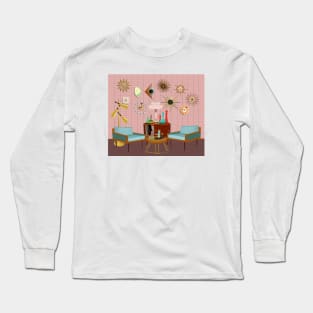 Mid century brick wall with clock collection Long Sleeve T-Shirt